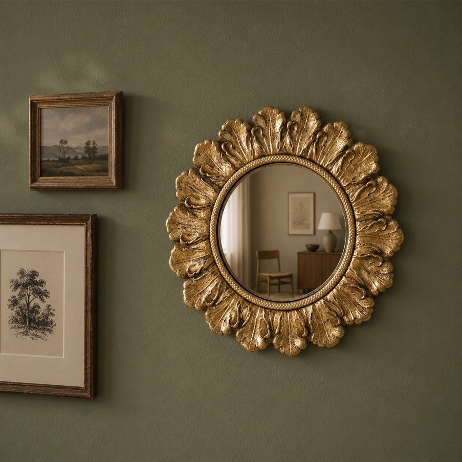 Convexe Spiegel Antiek Gouden Ornament Lijst Medium / MK93 - SuperMatique - SuperMatique