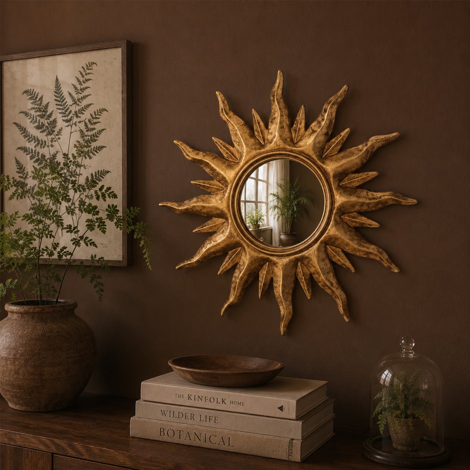 Convexe Spiegel Zon Antiek Gouden Lijst Medium / MK188 -SuperMatique - SuperMatique