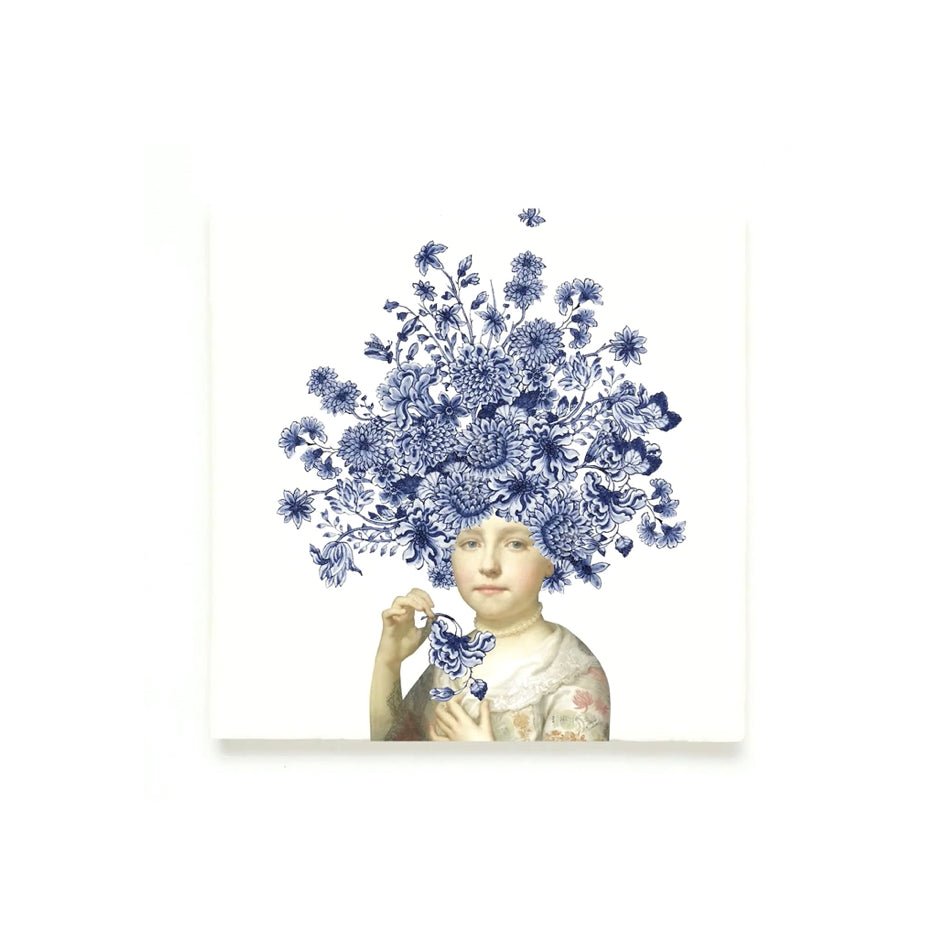 Keramiek Wandtegel Collage Rijksmuseum Meisje Blauw Bloemenhoofd - Lylies - SuperMatique