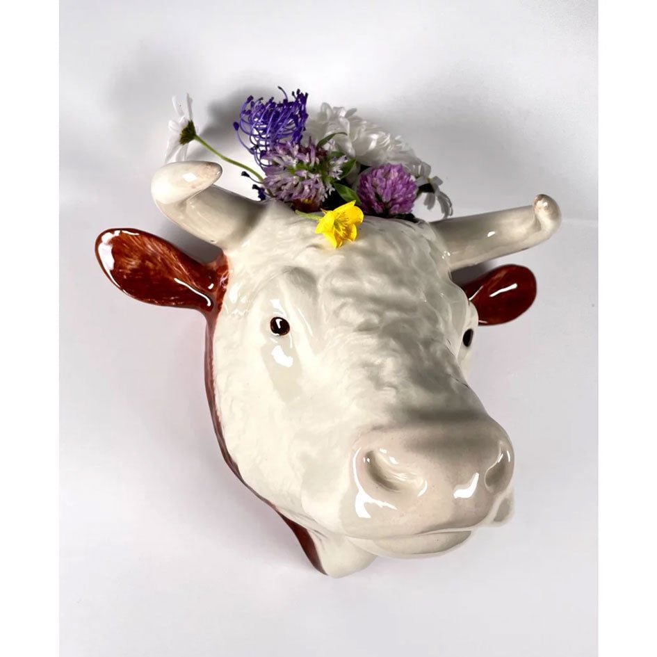 Stier bruin-witte wandvaas Quail Ceramics - SuperMatique